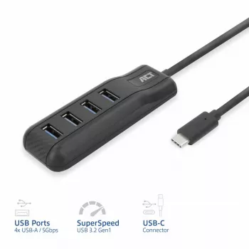 ACT AC6420 liidesejaotur USB 3.2 Gen 1 (3.1 Gen 1) USB-C 5000 Mbit/s Must