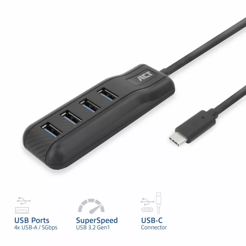 ACT AC6420 liidesejaotur USB 3.2 Gen 1 (3.1 Gen 1) USB-C 5000 Mbit/s Must
