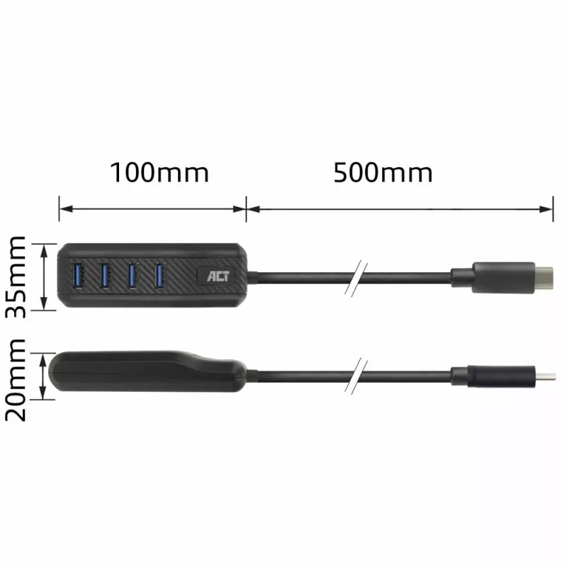 ACT AC6420 liidesejaotur USB 3.2 Gen 1 (3.1 Gen 1) USB-C 5000 Mbit/s Must