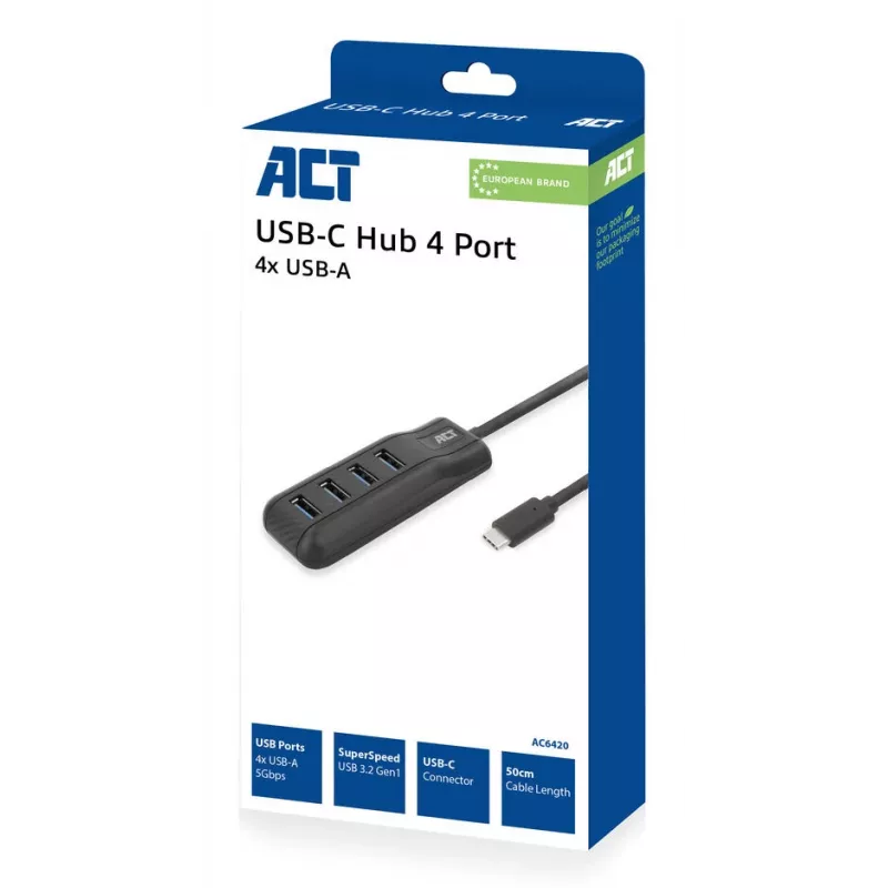 ACT AC6420 liidesejaotur USB 3.2 Gen 1 (3.1 Gen 1) USB-C 5000 Mbit/s Must