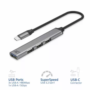 USB-jaotur ACT AC6425 USB-C 5000 Mbit/s alumiinium hall