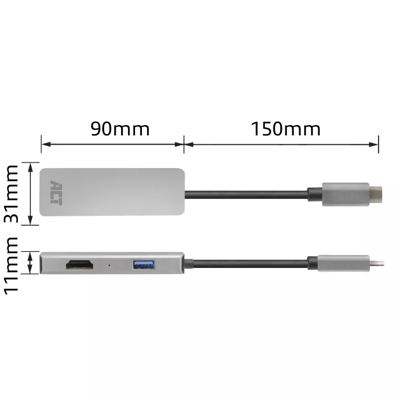 ACT USB-C 4K mitme pordiga adapter 2 HDMI monitorile, USB-A andmepordiga