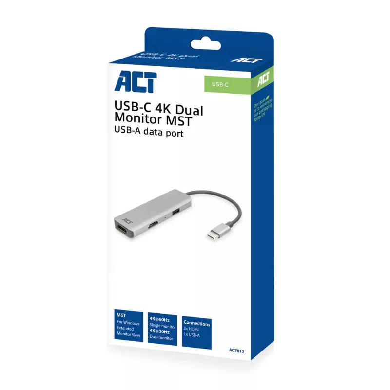 ACT USB-C 4K mitme pordiga adapter 2 HDMI monitorile, USB-A andmepordiga