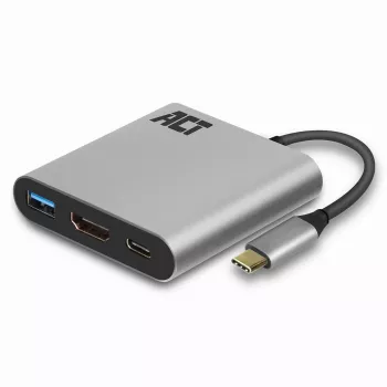 ACT USB-C mitmepordiadapter 1 HDMI monitori, 1x USB-A, PD läbipääsu jaoks