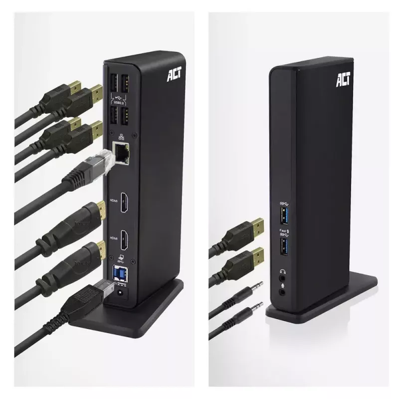 ACT universaalne USB-C või USB-A dokkimisjaam, 2 HDMI monitori jaoks, DisplayLink