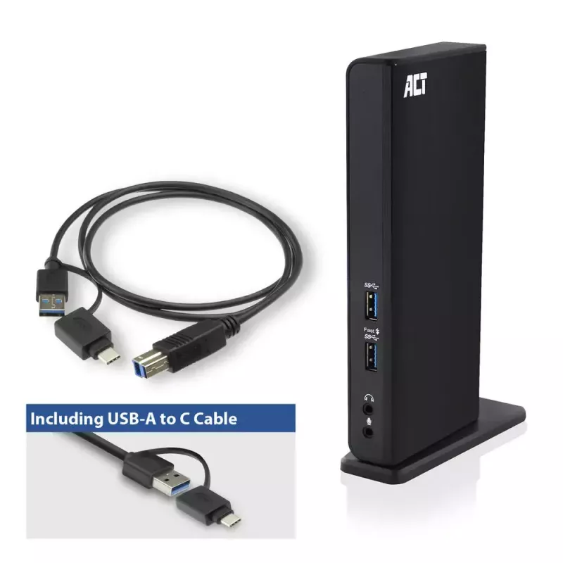 ACT universaalne USB-C või USB-A dokkimisjaam, 2 HDMI monitori jaoks, DisplayLink