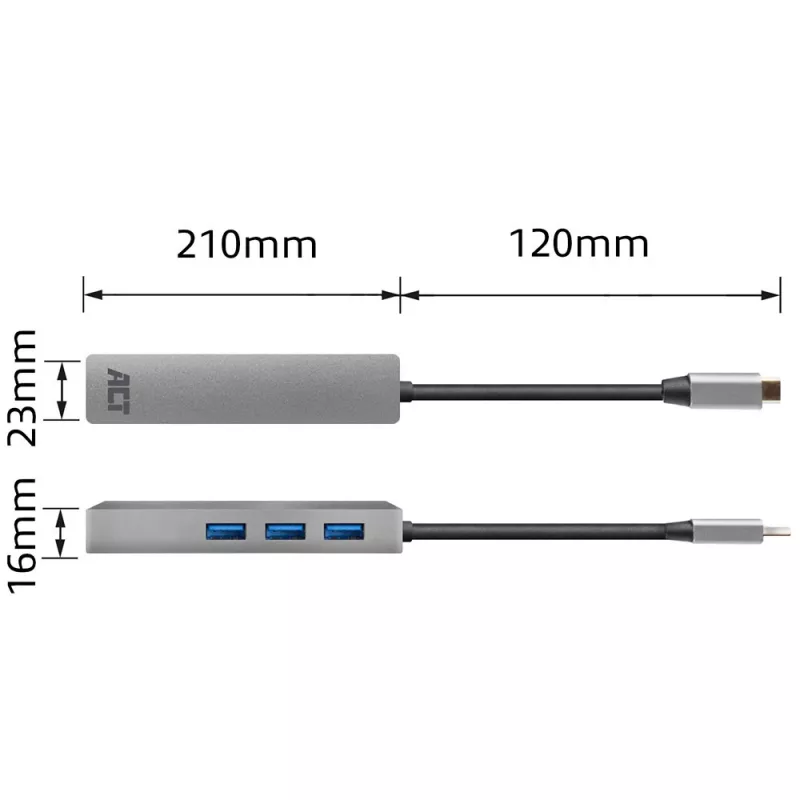USB-C jaotur ACT AC7055 3x USB-A Gigabit Ethernet