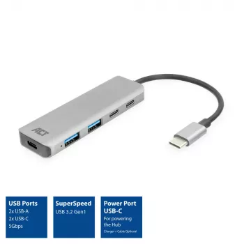 ACT AC7072 USB 3.2 Gen 1 USB-C jaotur 5000 Mbit/s Must Hall