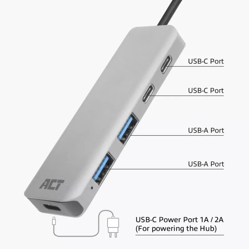 ACT AC7072 USB 3.2 Gen 1 USB-C jaotur 5000 Mbit/s Must Hall