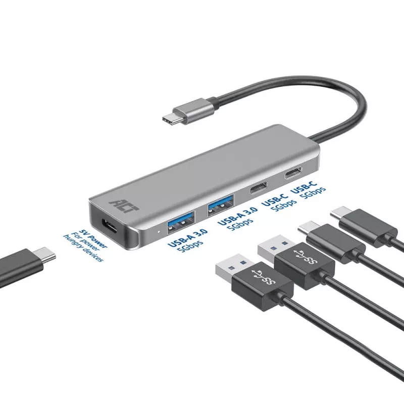 ACT AC7072 USB 3.2 Gen 1 USB-C jaotur 5000 Mbit/s Must Hall
