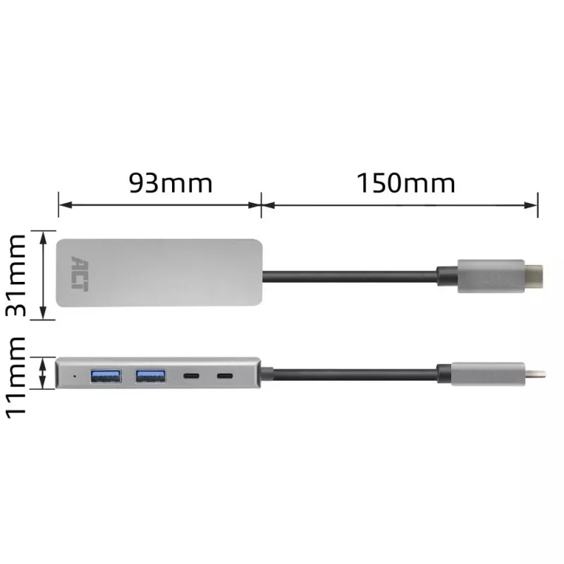 ACT AC7072 USB 3.2 Gen 1 USB-C jaotur 5000 Mbit/s Must Hall