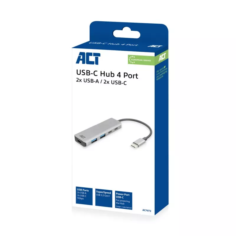 ACT AC7072 USB 3.2 Gen 1 USB-C jaotur 5000 Mbit/s Must Hall