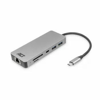 ACT USB-C 4K dokkimisjaam 1 HDMI monitori jaoks, Ethernet, USB-C, USB-A, kaardilugeja ja PD läbipääs