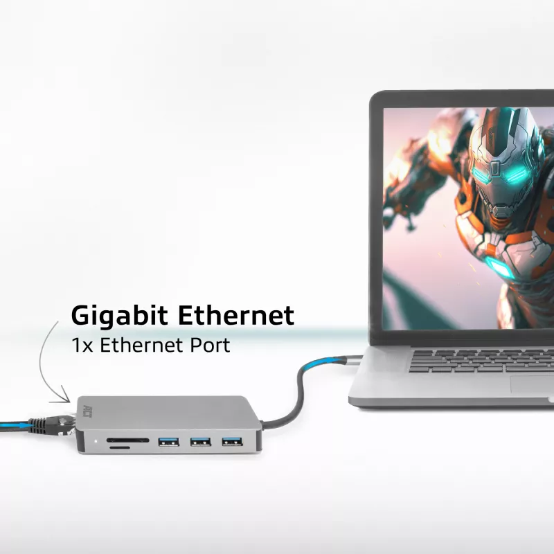 ACT USB-C 4K dokkimisjaam 1 HDMI monitori jaoks, Ethernet, USB-C, USB-A, kaardilugeja ja PD läbipääs
