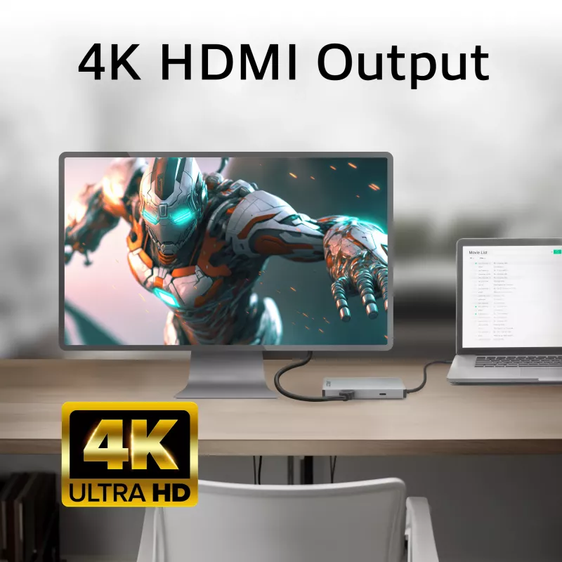 ACT USB-C 4K dokkimisjaam 1 HDMI monitori jaoks, Ethernet, USB-C, USB-A, kaardilugeja ja PD läbipääs