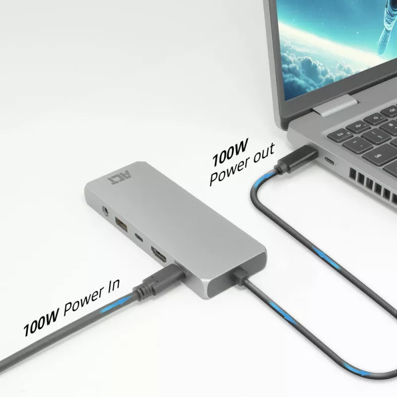 ACT USB-C 4K / 8K 30Hz dokkimisjaam 1 HDMI-monitori, 2,5 Gigabit Etherneti, USB-C 10Gbps, USB-A 10Gbps, 3,5 mm heli, PD läbivooluga