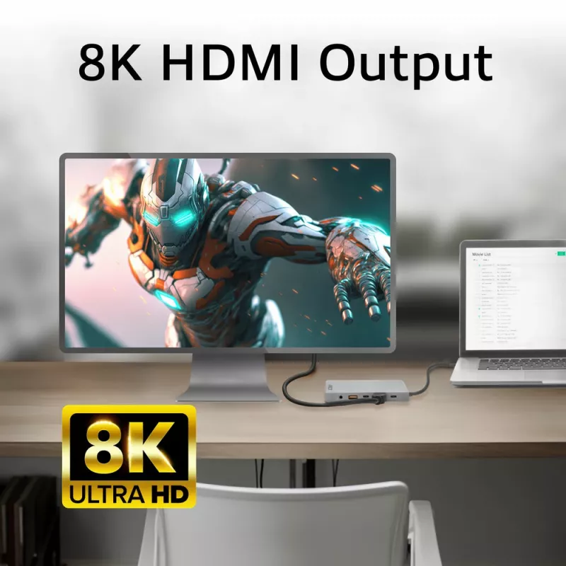 ACT USB-C 4K / 8K 30Hz dokkimisjaam 1 HDMI-monitori, 2,5 Gigabit Etherneti, USB-C 10Gbps, USB-A 10Gbps, 3,5 mm heli, PD läbivooluga
