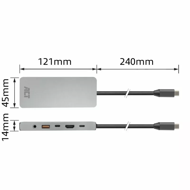ACT USB-C 4K / 8K 30Hz dokkimisjaam 1 HDMI-monitori, 2,5 Gigabit Etherneti, USB-C 10Gbps, USB-A 10Gbps, 3,5 mm heli, PD läbivooluga