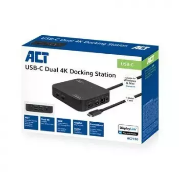 ACT universaalne USB-C dokkimisjaam 4K, 2 HDMI/DisplayPort monitorile, DisplayLink, kompaktne disain