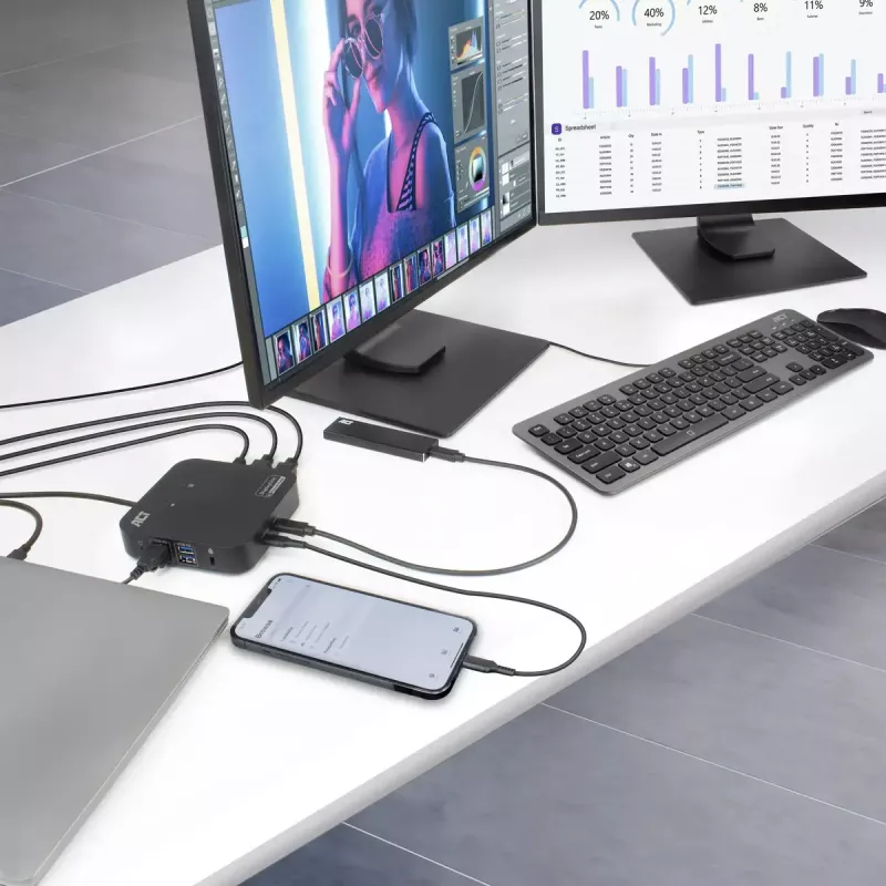 ACT universaalne USB-C dokkimisjaam 4K, 2 HDMI/DisplayPort monitorile, DisplayLink, kompaktne disain