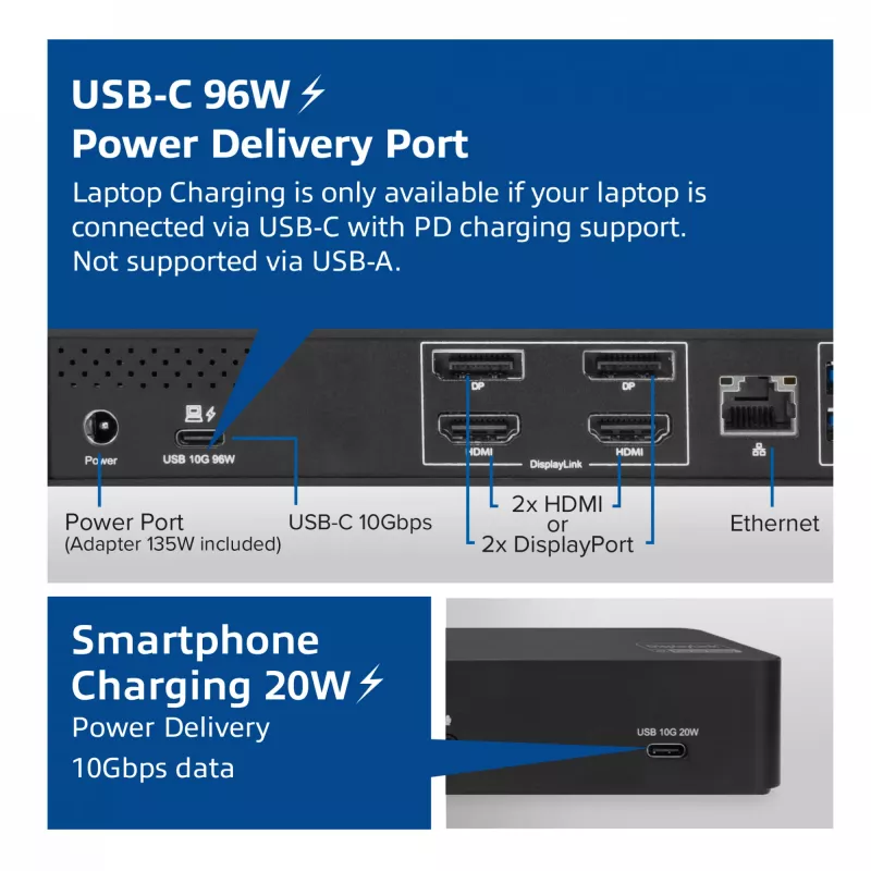 ACT USB-C dokkimisjaam 4K, 2 HDMI või DisplayPort monitorile, DisplayLink