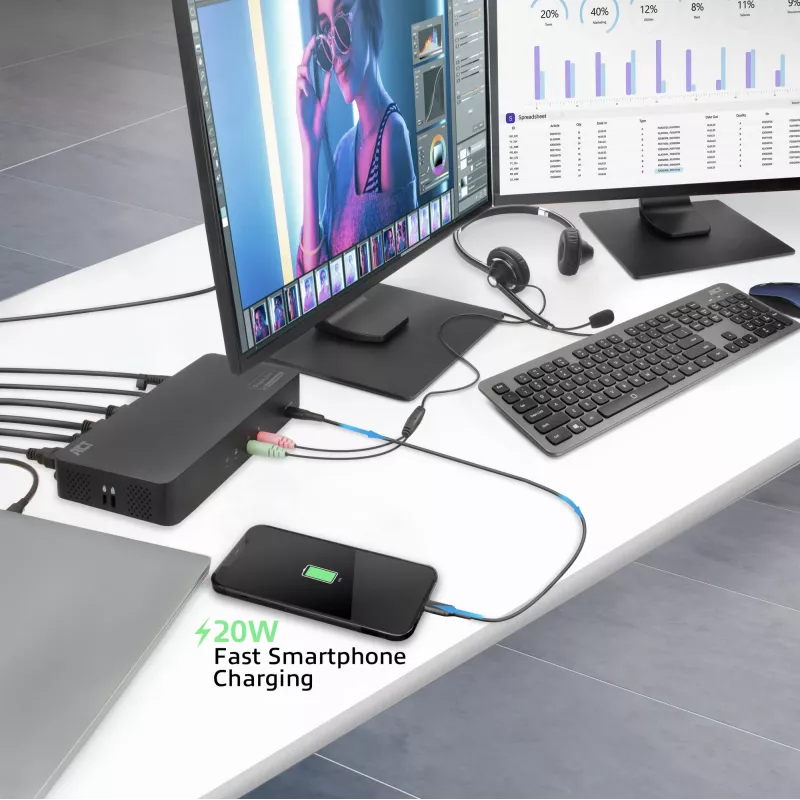 ACT USB-C dokkimisjaam 4K, 2 HDMI või DisplayPort monitorile, DisplayLink