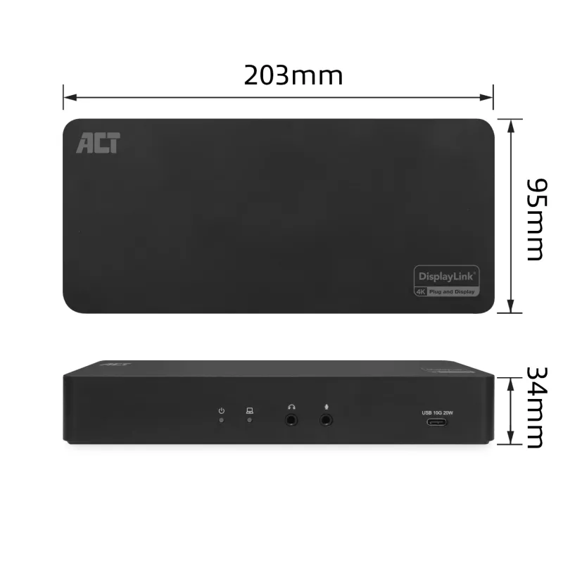 ACT USB-C dokkimisjaam 4K, 2 HDMI või DisplayPort monitorile, DisplayLink