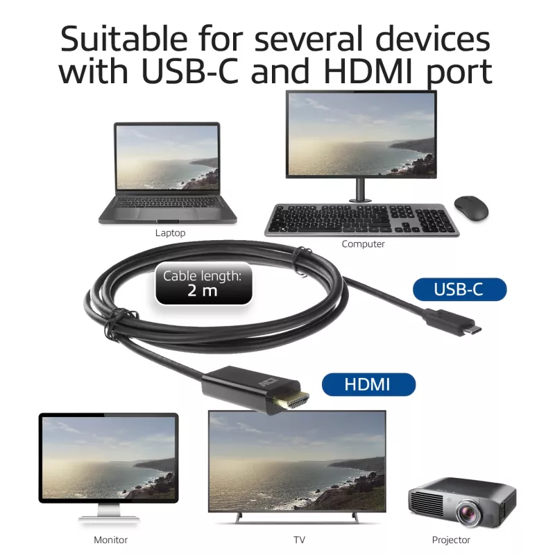 USB-C–HDMI-kaabel ACT AC7315 2 meetrit