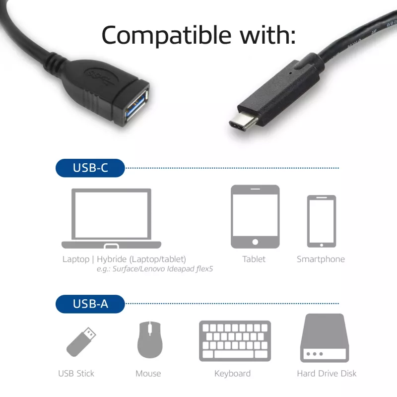 ACT USB 3.0 kaabel OTG USB-C isane USB-A emasele 0,2 m 5 Gbit/s