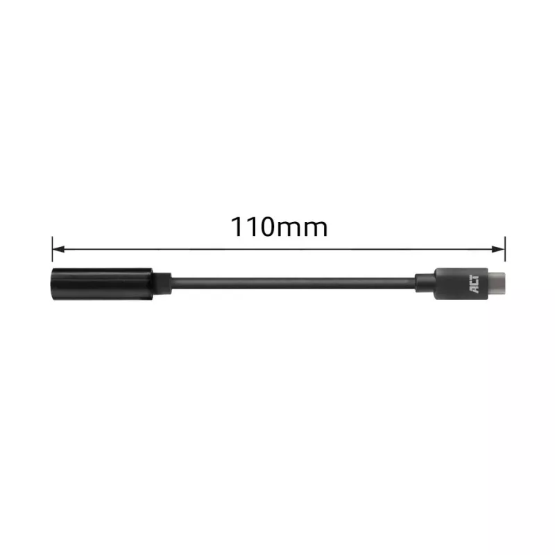 ACT AC7380 helikaabel, 0,11 m, 3,5 mm pistikupesa, USB USB-C pistik, must