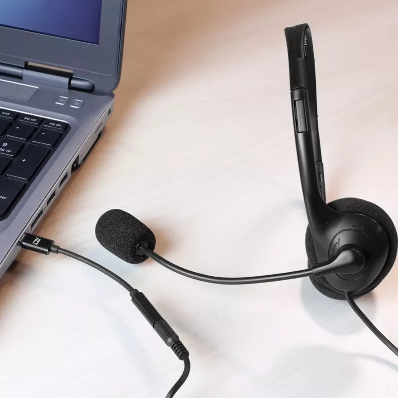 ACT AC7380 helikaabel, 0,11 m, 3,5 mm pistikupesa, USB USB-C pistik, must