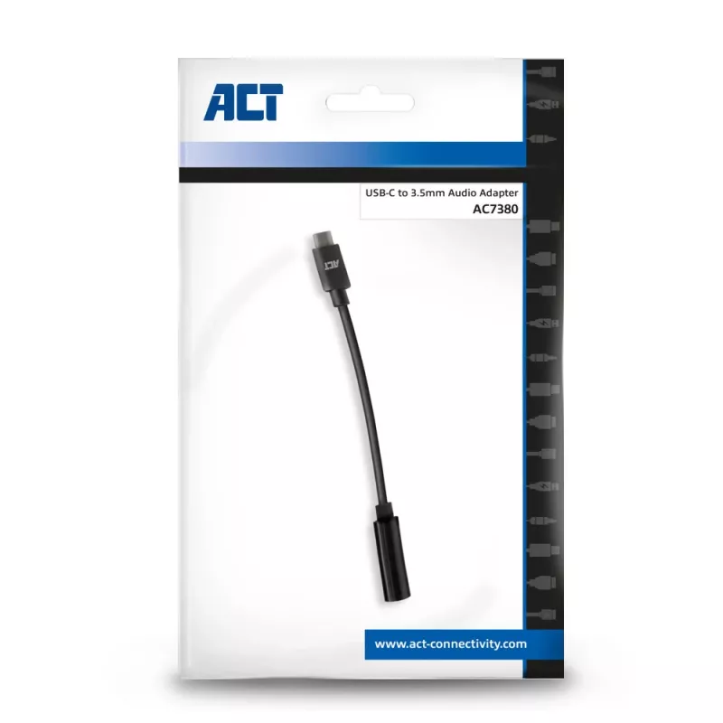 ACT AC7380 helikaabel, 0,11 m, 3,5 mm pistikupesa, USB USB-C pistik, must