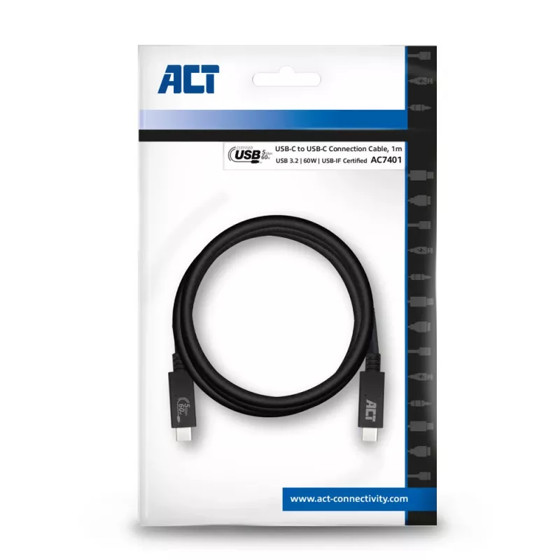 ACT USB 3.0 kaabel USB-C USB-IF sertifitseeritud 1 meeter 5 Gbit/s