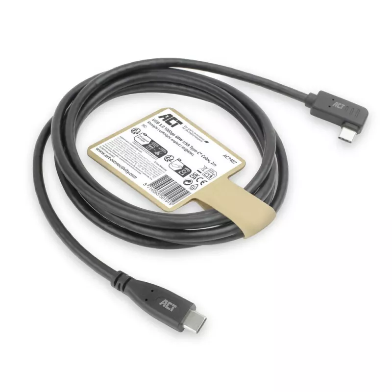 ACT USB 3.0 nurkkaabel USB-C 2 meetrit 5 Gbit/s Must