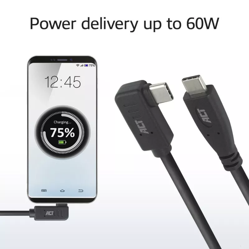 ACT USB 3.0 nurkkaabel USB-C 2 meetrit 5 Gbit/s Must