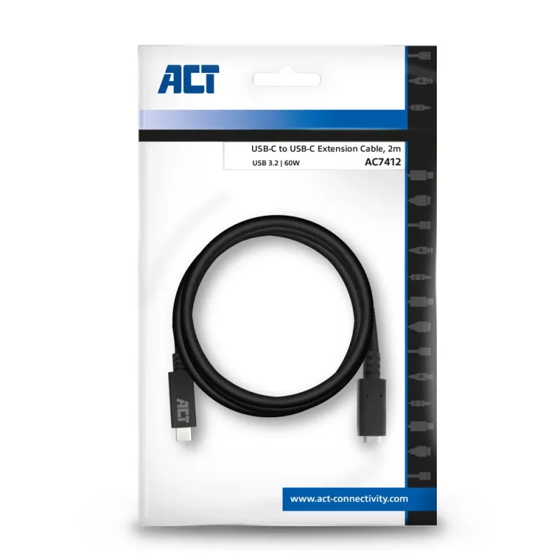 ACT USB 3.0 pikenduskaabel USB-C 2 meetrit 5 Gbit/s Must