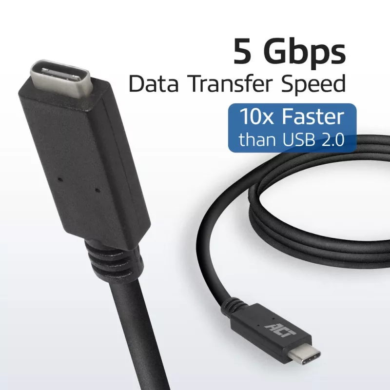 ACT USB 3.0 pikenduskaabel USB-C 2 meetrit 5 Gbit/s Must