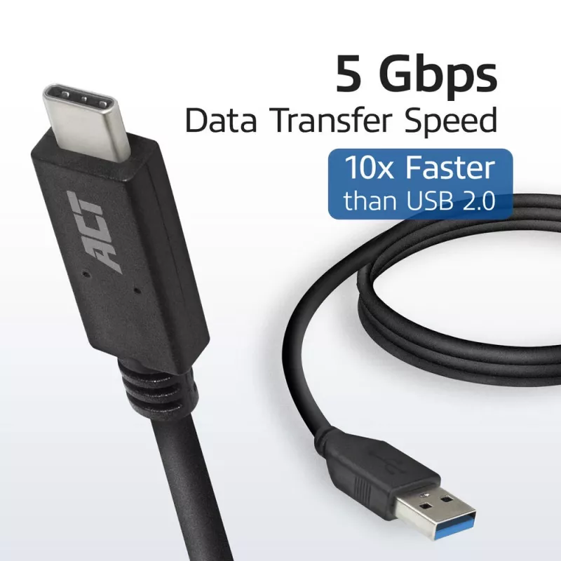 ACT USB 3.0 kaabel USB-A to USB-C 1 meeter 5 Gbit/s Must