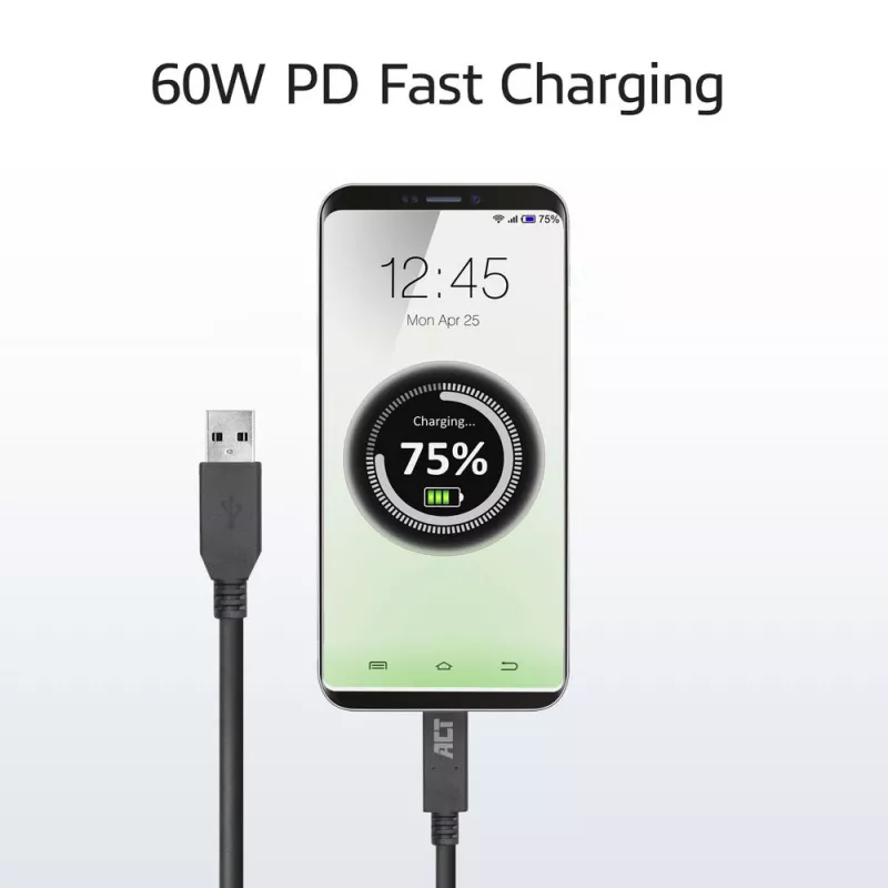 ACT USB 3.0 kaabel USB-A to USB-C 2 meetrit 5 Gbit/s Must