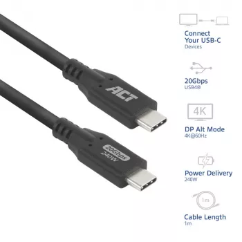 ACT USB4 20Gbps 240W USB USB-C kaabel 1 meeter must