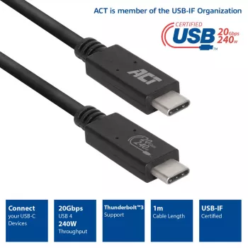 ACT USB4® 20Gbps kaabel, USB-C, USB-IF sertifitseeritud, 1 meeter