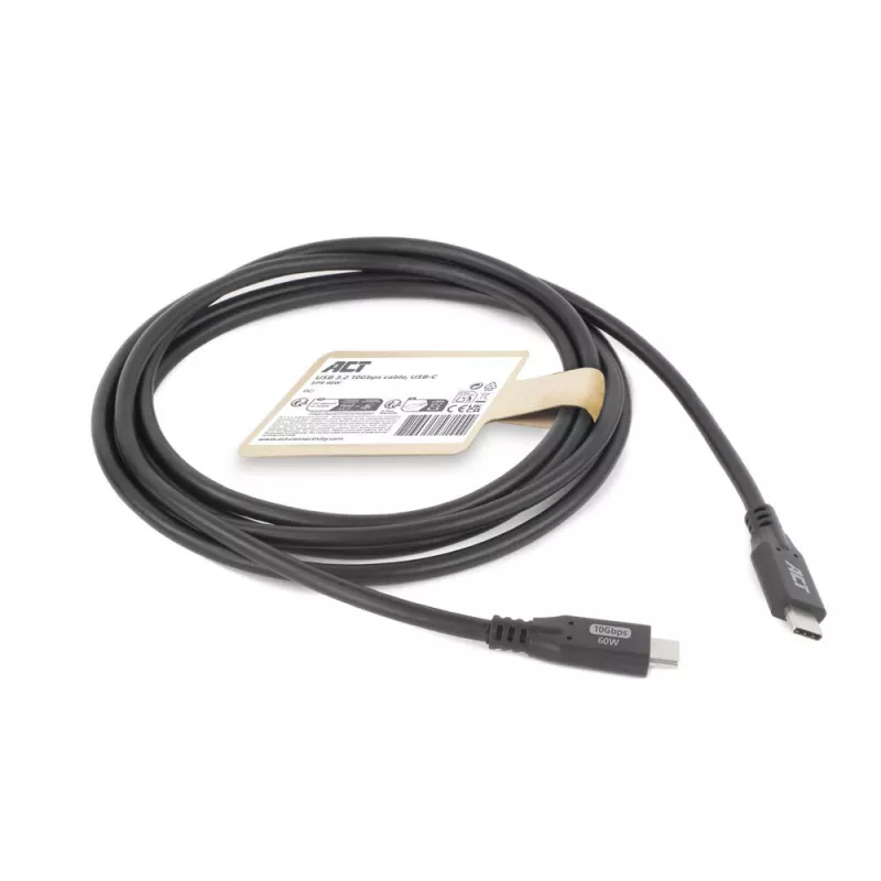 USB-C-kaabel ACT AC7442 2m 10Gbps 60W Must