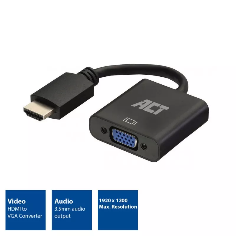 ACT 0,15 meetrit, HDMI-A-pistik VGA emasesse adapter, heliga