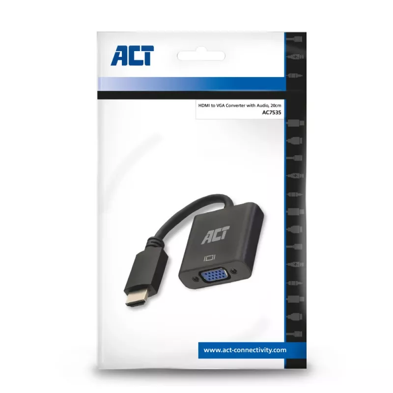 ACT 0,15 meetrit, HDMI-A-pistik VGA emasesse adapter, heliga