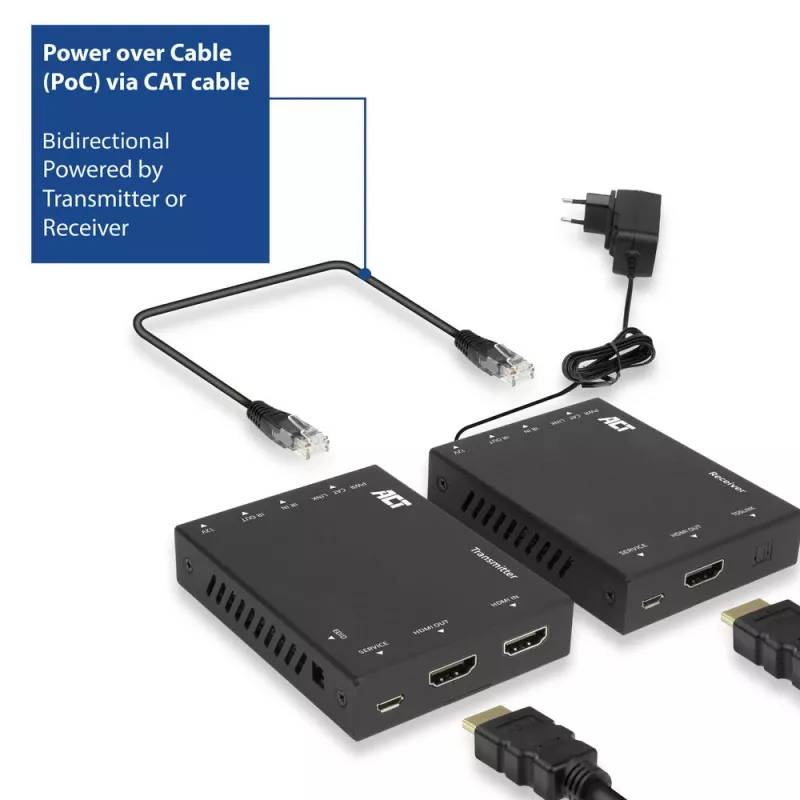 AV-saatja ja -vastuvõtja ACT 4K HDMI 2.0 laienduskomplekt CAT6 UTP kaabli kaudu IR-toega, 60 meetrit