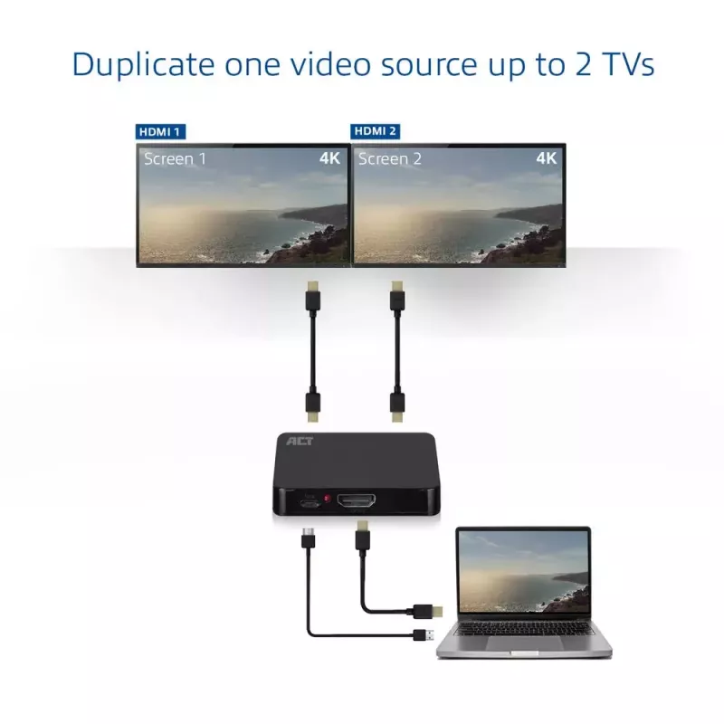 ACT 4K HDMI 1.4 jaotur, 2 porti, 3840 x 2160 pikslit, must
