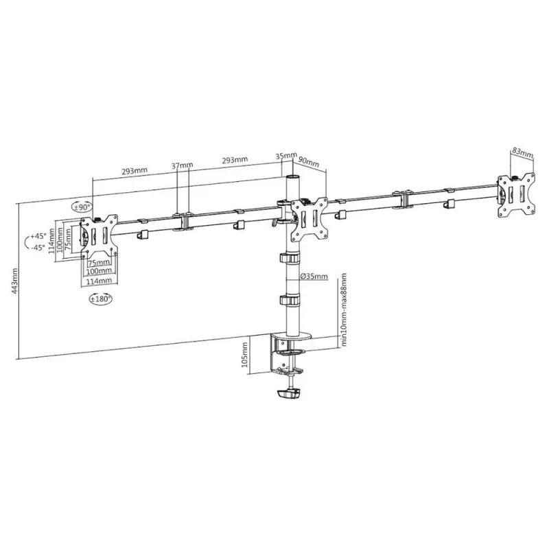 ACT Kolmekordne monitorihoob Klamber/poldikinnitus 30 kg 13-27 tolli