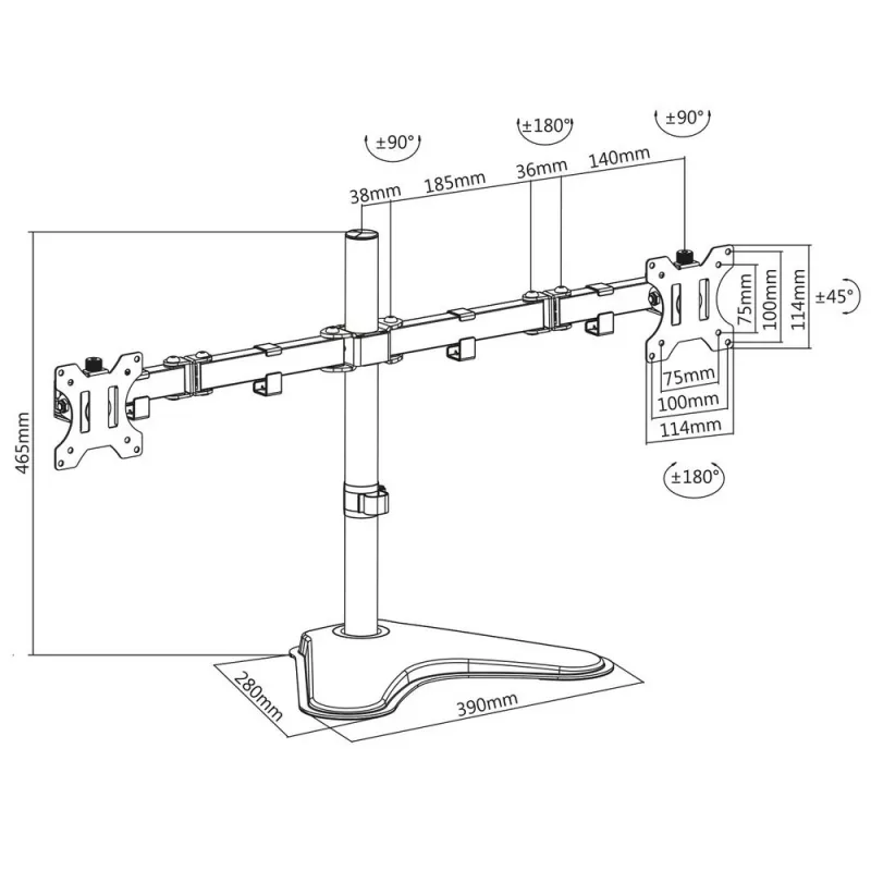 ACT vabalt seisev topeltmonitori hoidik AC8320, max kaal 16 kg, min ekraan 33 cm, max ekraan 81,3 cm