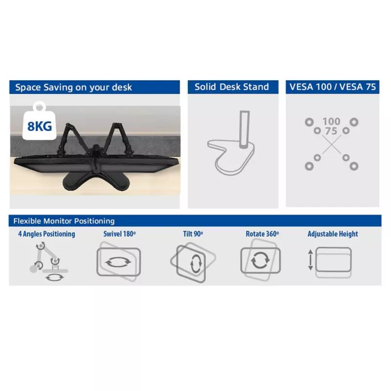 ACT vabalt seisev topeltmonitori hoidik AC8320, max kaal 16 kg, min ekraan 33 cm, max ekraan 81,3 cm