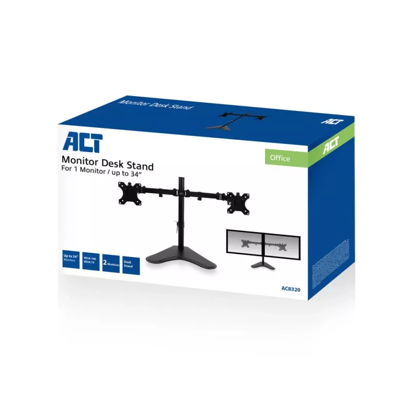 ACT vabalt seisev topeltmonitori hoidik AC8320, max kaal 16 kg, min ekraan 33 cm, max ekraan 81,3 cm